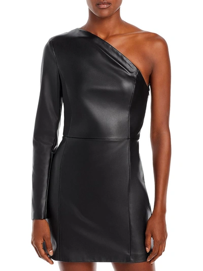 Aqua Faythe Womens Faux Leather Mini Cocktail And Party Dress In Black