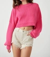 FREE PEOPLE EASY STREET STIPE CROP PULLOVER SWEATER IN PINK FIREWORK