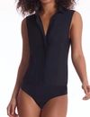 Commando Classic Sleeveless Button Down Bodysuit In Black In White
