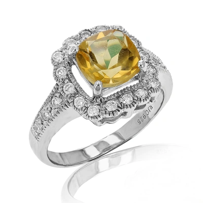 Vir Jewels 1.10 Cttw 7 Mm Cushion Cut Citrine Ring .925 Sterling Silver Halo With Rhodium In Gold
