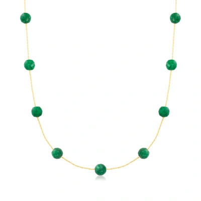 Ross-simons Emerald Bead Station Necklace In 14kt Yellow Gold In Purple