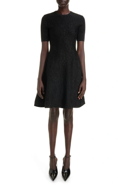 Givenchy Metallic Floral Jacquard Fit & Flare Dress In Black