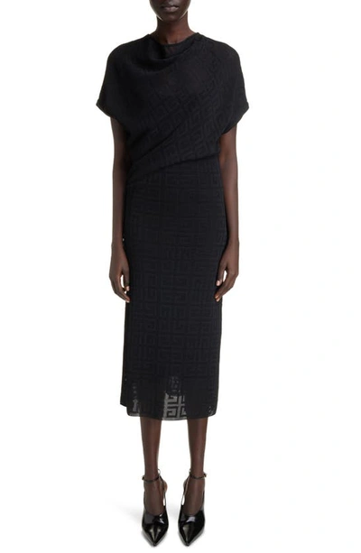 Givenchy 4g Draped Knit Midi Dress In Black