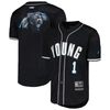 PRO STANDARD PRO STANDARD BRYCE YOUNG BLACK CAROLINA PANTHERS MESH BASEBALL BUTTON-UP T-SHIRT