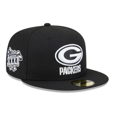 New Era Men's Black Green Bay Packers Super Bowl Patch 59fifty Fitted Hat