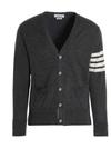 THOM BROWNE MERINO WOOL CARDIGAN SWEATER, CARDIGANS GRAY