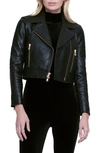 L Agence Onna Cropped Leather Jacket In Black