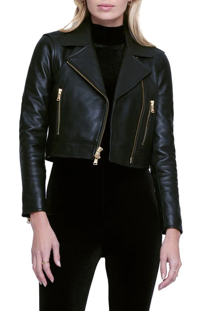 L AGENCE ONNA CROP LEATHER JACKET