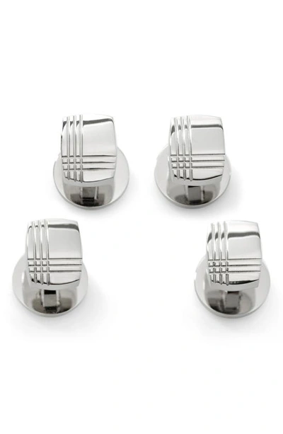 Cufflinks, Inc Men's Ox And Bull Trading Co. Stainless Steel Plaid Stud Set In Silver