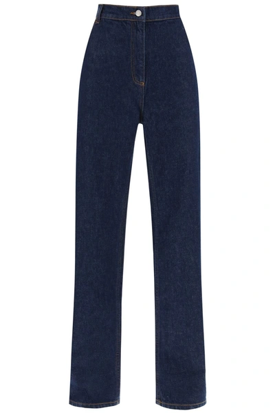 Magda Butrym Toteness Pleated High-rise Tapered Jeans In Navy (blue)