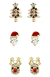 Panacea Assorted Set Of 3 Christmas Stud Earrings In Multi