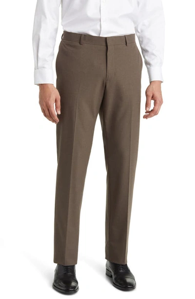 Nordstrom Trim Fit Flat Front Stretch Trousers In Taupe