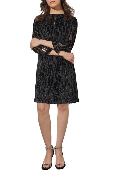 Ming Wang Beaded Velvet Burnout Shift Dress In Black