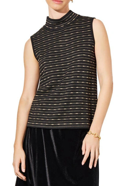 Ming Wang Shimmer Stripe Sleeveless Sweater In Black/ Gold