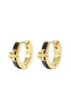 Tory Burch Kira Enamel Huggie Earrings In Black/gold