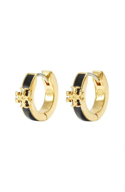 Tory Burch Kira Enamel Huggie Earrings In Tory Gold Black