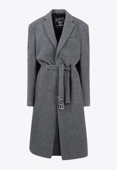 Y/project Single-breasted Belted Wool-blend Coat In Gray