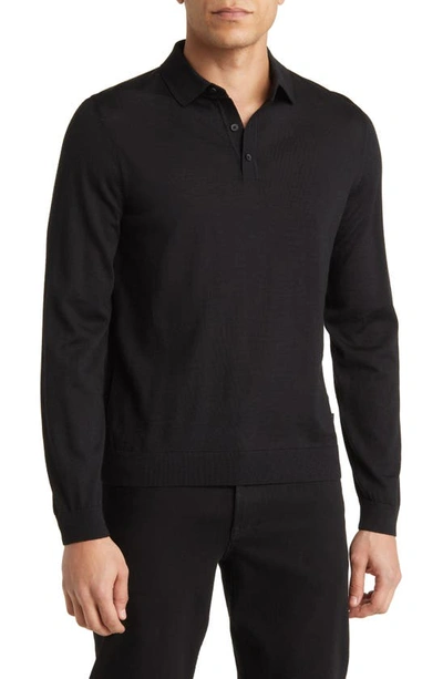 Hugo Boss Lancione Long Sleeve Polo Shirt In Black