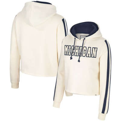 Colosseum Cream Michigan Wolverines Perfect Date Cropped Pullover Hoodie