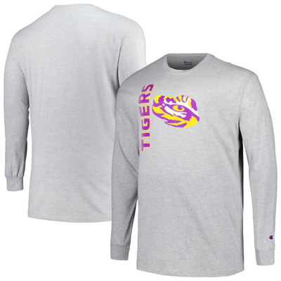 Champion Heather Gray Lsu Tigers Big & Tall Mascot Long Sleeve T-shirt
