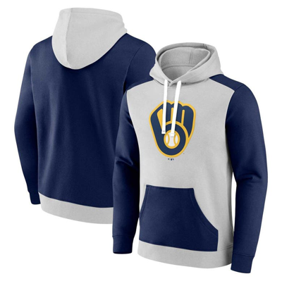 Fanatics Branded Gray/navy Milwaukee Brewers Arctic Pullover Hoodie In Gray,navy