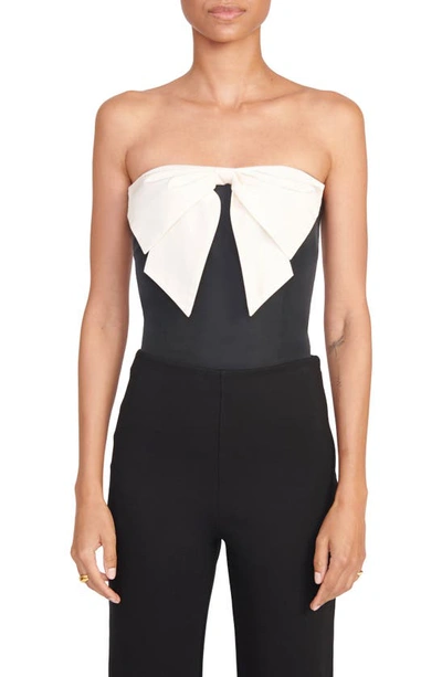 Staud Atticus Contrast Bow Strapless Top In Black/iovry