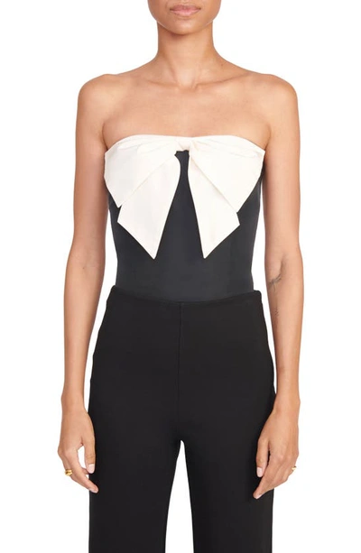 Staud Atticus Contrast Bow Strapless Top In Black