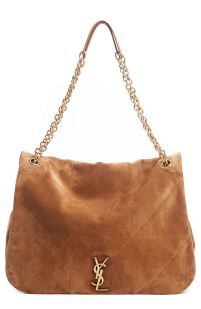 Saint Laurent Jamie Quilted Suede Shoulder Bag In Praline