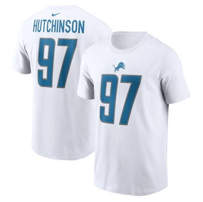 Nike Men's  Aidan Hutchinson White Detroit Lions Player Name And Number T-shirt