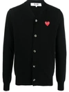 Comme Des Garçons Play Mens Cardigan Knit Black Wool Cardigan With Pixel Heart Patch. In Black