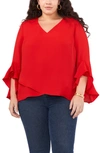 Vince Camuto Flutter Sleeve Tunic In Ultra Red