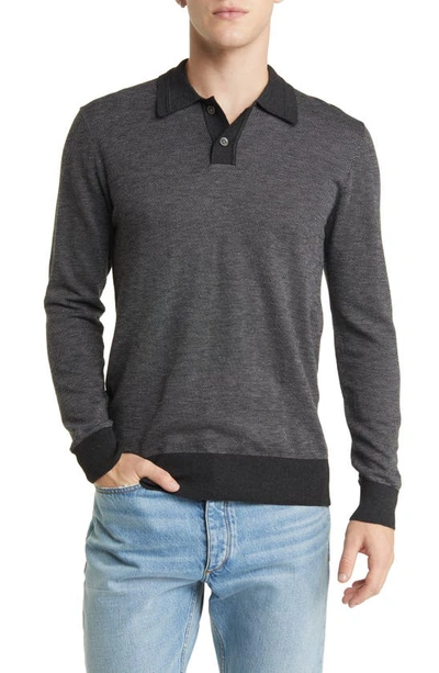 Rails Greenwich Two Tone Long Sleeve Polo Sweater In Twilight Ice