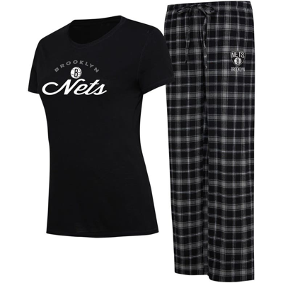 College Concepts Black/gray Brooklyn Nets Arctic T-shirt & Flannel Trousers Sleep Set