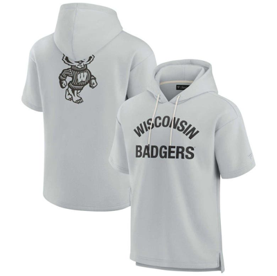 Fanatics Signature Unisex  Grey Wisconsin Badgers Super Soft Fleece Short Sleeve Pullover Hoodie