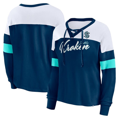 Fanatics Branded Deep Sea Blue Seattle Kraken Take The Shot Long Sleeve Lace-up V-neck T-shirt