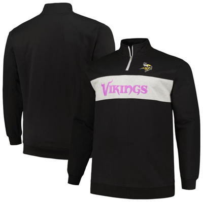 Profile Men's  Black Minnesota Vikings Big And Tall Fleece Quarter-zip Jacket