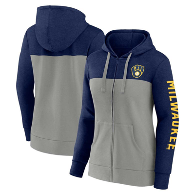 Fanatics Women's  Navy, Gray Milwaukee Brewers City Ties Hoodie Full-zip Sweatshirt In Navy,gray