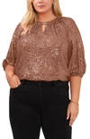 Vince Camuto Sequin Keyhole Top In Foxtrot