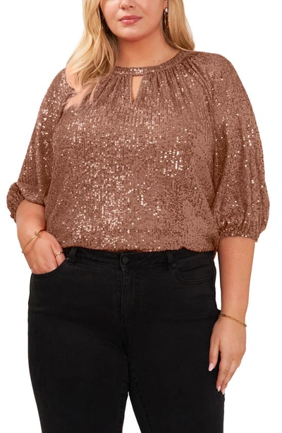 Vince Camuto Sequin Keyhole Top In Foxtrot