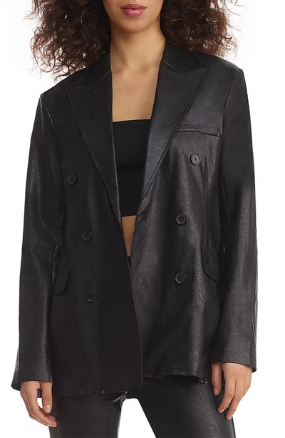 Commando Oversize Double Breasted Faux Leather Blazer In Black