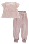 Peek Aren't You Curious Kids' Sparkle Mesh Top & Joggers Set In Light Pink