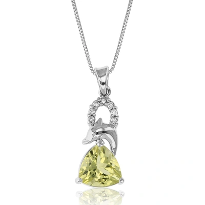 Vir Jewels 2.50 Cttw Pendant Necklace, Lemon Quartz Trillion Shape Pendant Necklace For Women In .925 Sterling In Green