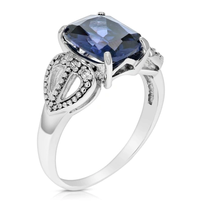 Vir Jewels 3.20 Cttw Created Blue Sapphire Ring .925 Sterling Silver Emerald Cut 10x8 Mm