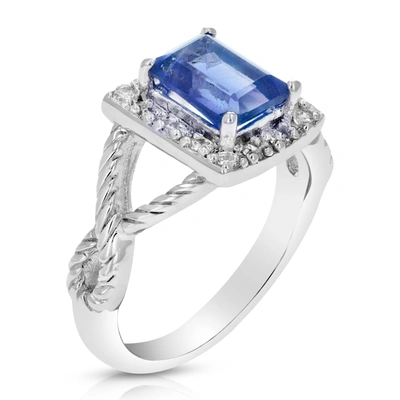 Vir Jewels 1 Cttw Created Blue Sapphire Ring .925 Sterling Silver Rhodium Emerald 7x5 Mm