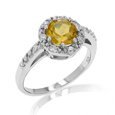 Vir Jewels 0.80 Cttw 7 Mm Round Halo Style Citrine Ring .925 Sterling Silver With Rhodium In Gold