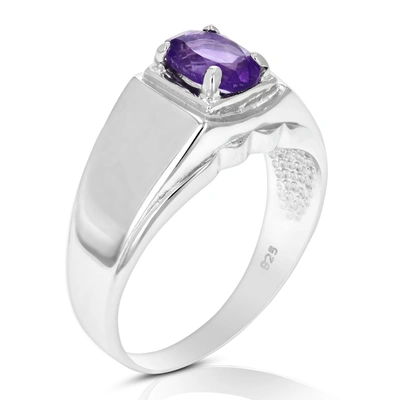 Vir Jewels 0.70 Cttw Purple Amethyst Ring .925 Sterling Silver With Rhodium Oval 7x5 Mm