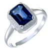 VIR JEWELS 1 CTTW CREATED BLUE SAPPHIRE RING IN .925 STERLING SILVER EMERALD SHAPE