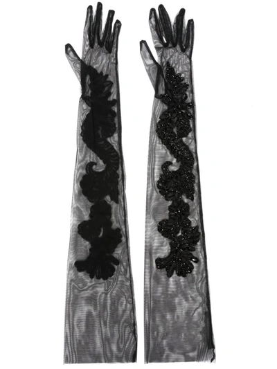 Alberta Ferretti Embroidered-design Elbow-length Gloves In Black