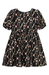 Peek Aren't You Curious Kids' Infinity Vine Floral Print Puff Sleeve Dress In Black Print