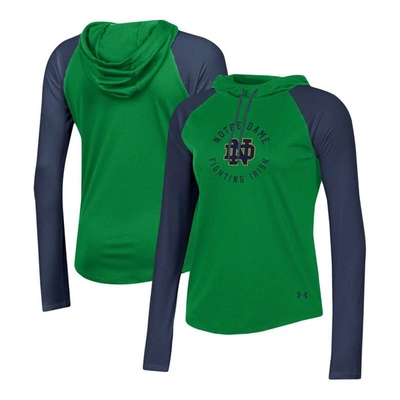 Under Armour Green Notre Dame Fighting Irish Gameday Mesh Performance Raglan Hooded Long Sleeve T-sh